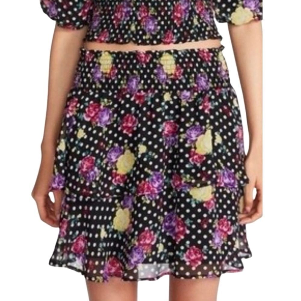 Luv Betsey By Betsey Johnson Black Floral Smocked Waist Mini Skirt Size XS